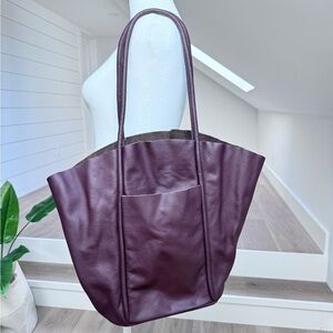 Burgundy / wine colored leather “Fan” tote bag by ARE Studio